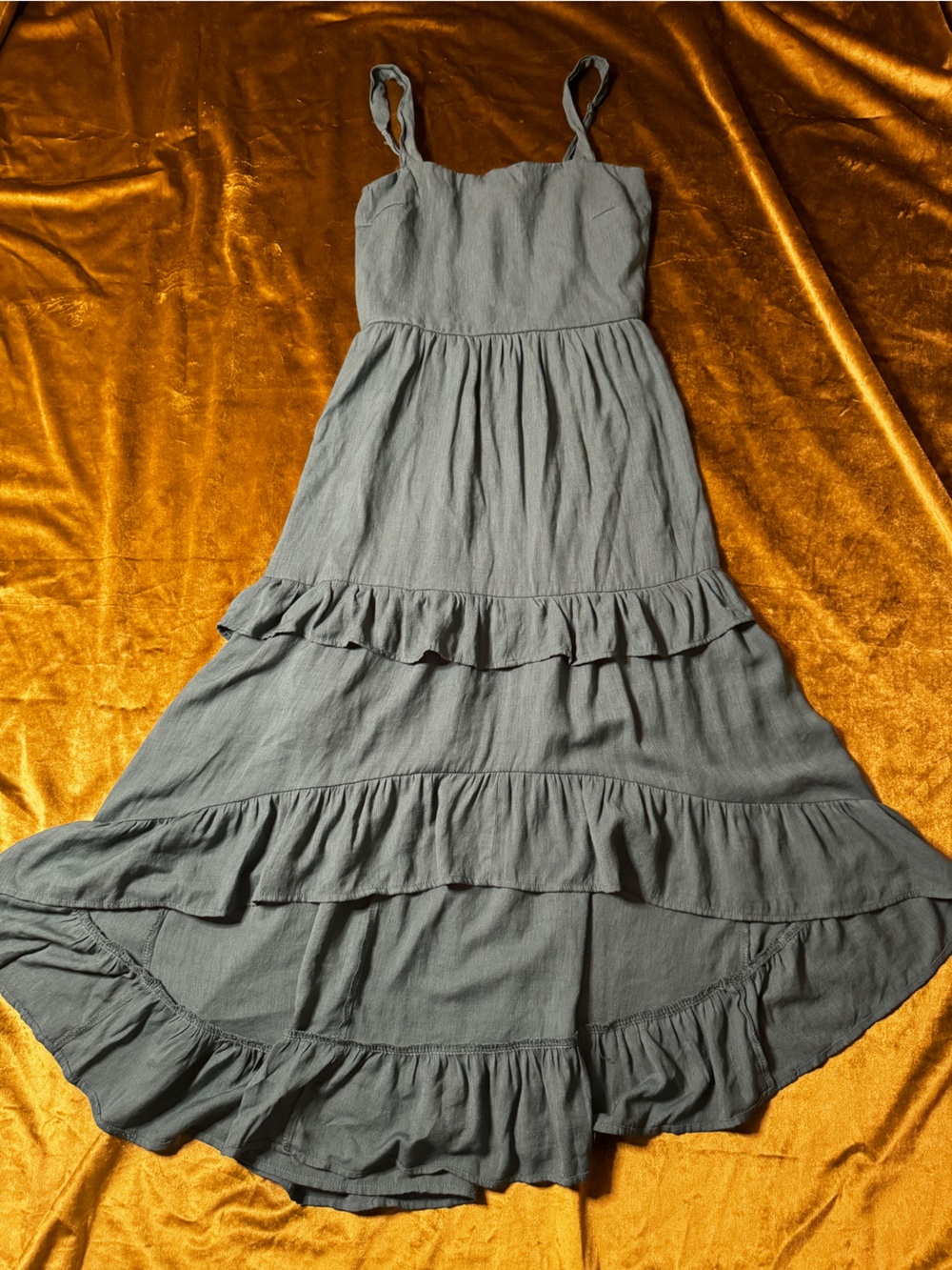 Hi-low Green Ruffle Sleeveless Dress